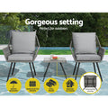 Gardeon 3PC Outdoor Bistro Set Grey Chairs Table Patio Lounge