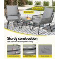 Gardeon 3PC Outdoor Bistro Set Grey Chairs Table Patio Lounge