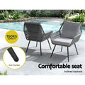 Gardeon 3PC Outdoor Bistro Set Grey Chairs Table Patio Lounge