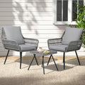 Gardeon 3PC Outdoor Bistro Set Grey Chairs Table Patio Lounge