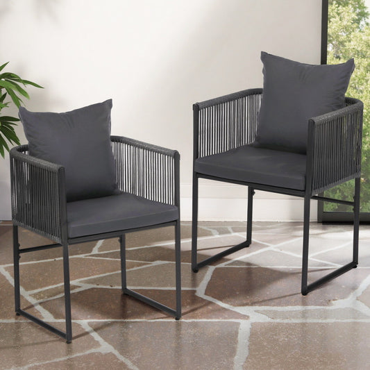 Gardeon 2pc Outdoor Dining Chairs Woven Rope Patio Garden Steel