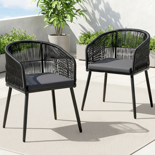 Gardeon 2PC Outdoor Wicker Dining Chairs Patio Furniture Black Steel