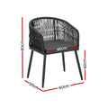 Gardeon 2PC Outdoor Wicker Dining Chairs Patio Furniture Black Steel