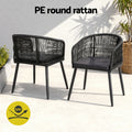 Gardeon 2PC Outdoor Wicker Dining Chairs Patio Furniture Black Steel