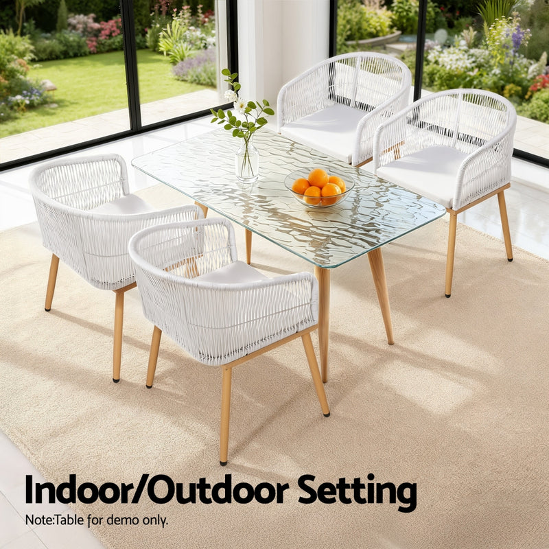 Gardeon 2PC Wicker Outdoor Dining Chairs White Patio Garden Steel