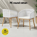 Gardeon 2PC Wicker Outdoor Dining Chairs White Patio Garden Steel