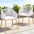 Gardeon 2PC Wicker Outdoor Dining Chairs White Patio Garden Steel