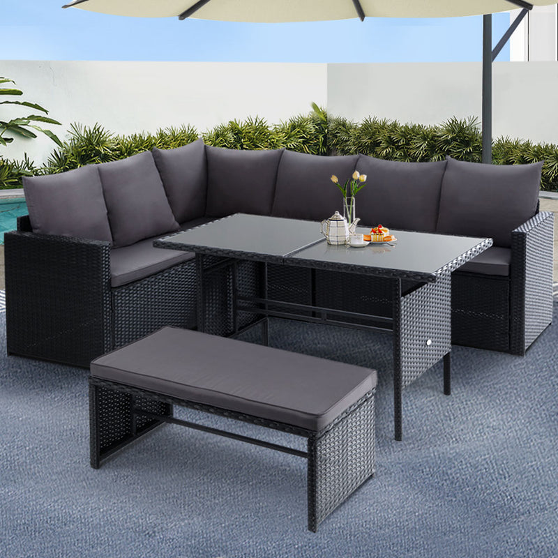 Gardeon 8 Seater Wicker Outdoor Dining Lounge Set Black