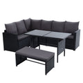 Gardeon 8 Seater Wicker Outdoor Dining Lounge Set Black