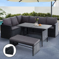 Gardeon Outdoor Dining Set 6pc Lounge Sofa Chairs Table Black