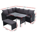 Gardeon Outdoor Dining Set 6pc Lounge Sofa Chairs Table Black