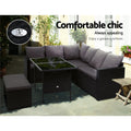 Gardeon Outdoor Dining Set 6pc Lounge Sofa Chairs Table Black