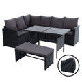 Gardeon Outdoor Dining Set 6pc Lounge Sofa Chairs Table Black