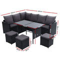 Gardeon 9 Seater Wicker Outdoor Lounge Dining Sofa Set Black