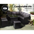 Gardeon 9 Seater Wicker Outdoor Lounge Dining Sofa Set Black