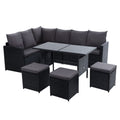 Gardeon 9 Seater Wicker Outdoor Lounge Dining Sofa Set Black