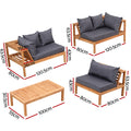 Gardeon 4pc Outdoor Sofa 5-Seater Wooden Bench Side Table