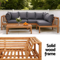 Gardeon 4pc Outdoor Sofa 5-Seater Wooden Bench Side Table