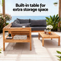 Gardeon 4pc Outdoor Sofa 5-Seater Wooden Bench Side Table
