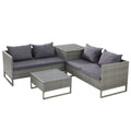Gardeon 4 Seater Outdoor Wicker Lounge Sofa Set Grey