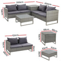 Gardeon 4 Seater Outdoor Wicker Lounge Sofa Set Grey