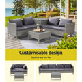 Gardeon 4 Seater Outdoor Wicker Lounge Sofa Set Grey