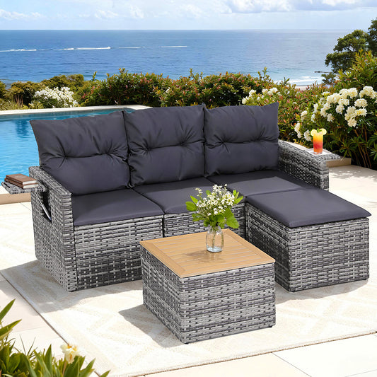 Gardeon 5pc Outdoor Sofa Set 4-Seater Grey Rattan Patio Furniture