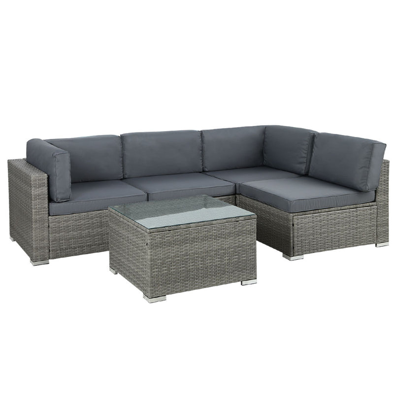 Gardeon 5-Piece Wicker Outdoor Sofa Set 4 Seater Grey Lounge