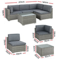 Gardeon 5-Piece Wicker Outdoor Sofa Set 4 Seater Grey Lounge