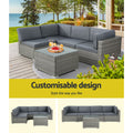 Gardeon 5-Piece Wicker Outdoor Sofa Set 4 Seater Grey Lounge