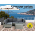 Gardeon 5-Piece Wicker Outdoor Sofa Set 4 Seater Grey Lounge