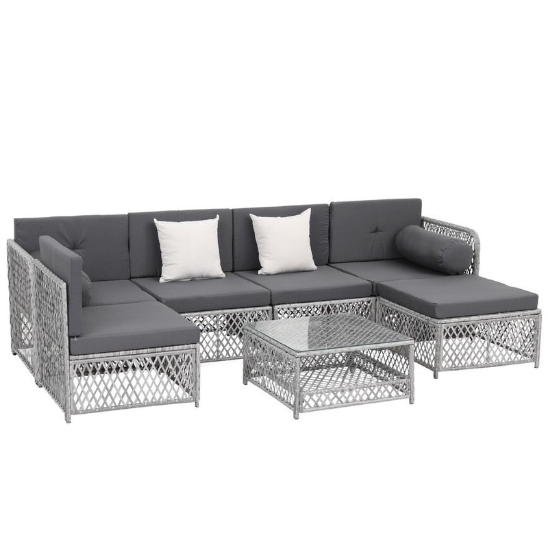Gardeon 6 Seater Rattan Sofa Set 7PC Garden Patio Furniture Outdoor