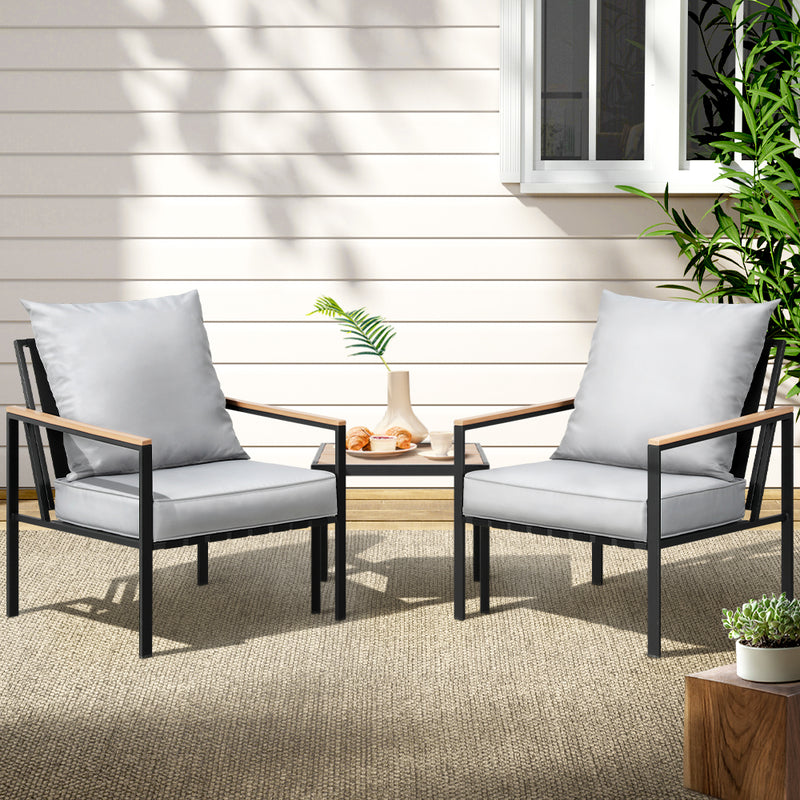 Gardeon 3PC Outdoor Bistro Set Black Patio Chairs Table