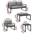 Gardeon 3 Seater Corner Modular Outdoor Sofa Lounge Steel