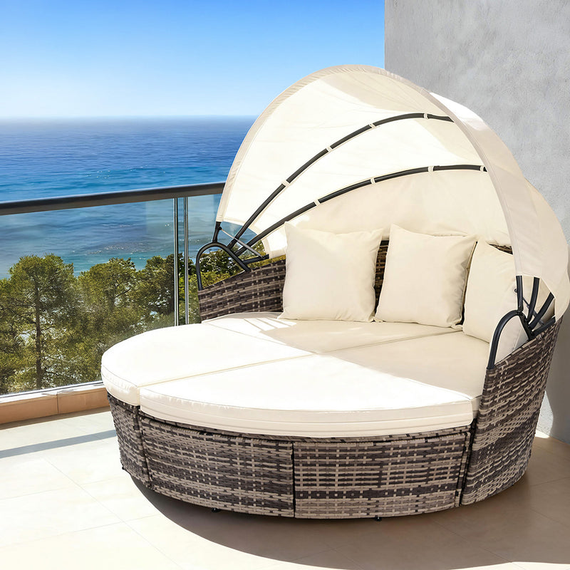Gardeon Outdoor Day Bed Wicker Lounger Set 3 Beige Patio