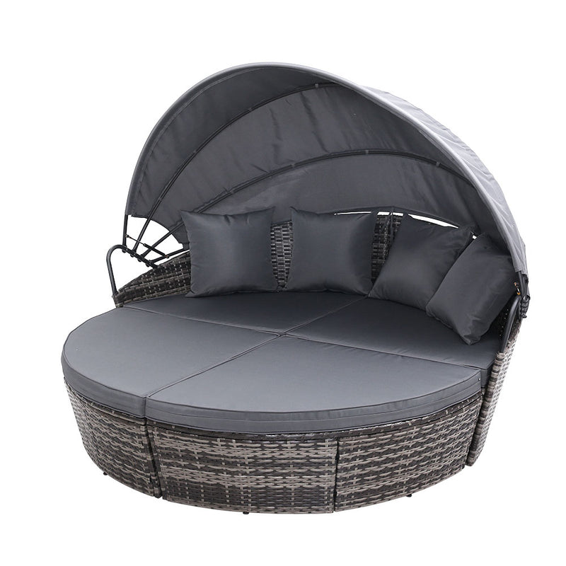 Gardeon Wicker Sun Lounge Grey Outdoor Day Bed Furniture Patio