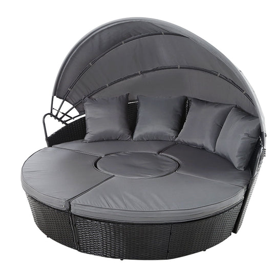 Gardeon Wicker Sun Lounge Lounger Daybed Outdoor Patio Furniture Black