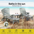 Gardeon Sun Lounger Folding Chair Wheels Grey Outdoor Patio Furniture