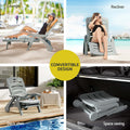 Gardeon Sun Lounger Folding Chair Wheels Grey Outdoor Patio Furniture