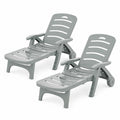 Gardeon 2PC Sun Lounger Folding Lounge Chair Wheels Patio Outdoor Furniture Grey