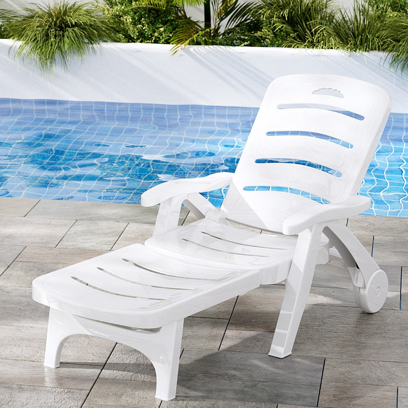 Gardeon Sun Lounger Folding Chaise with Wheels Outdoor Patio