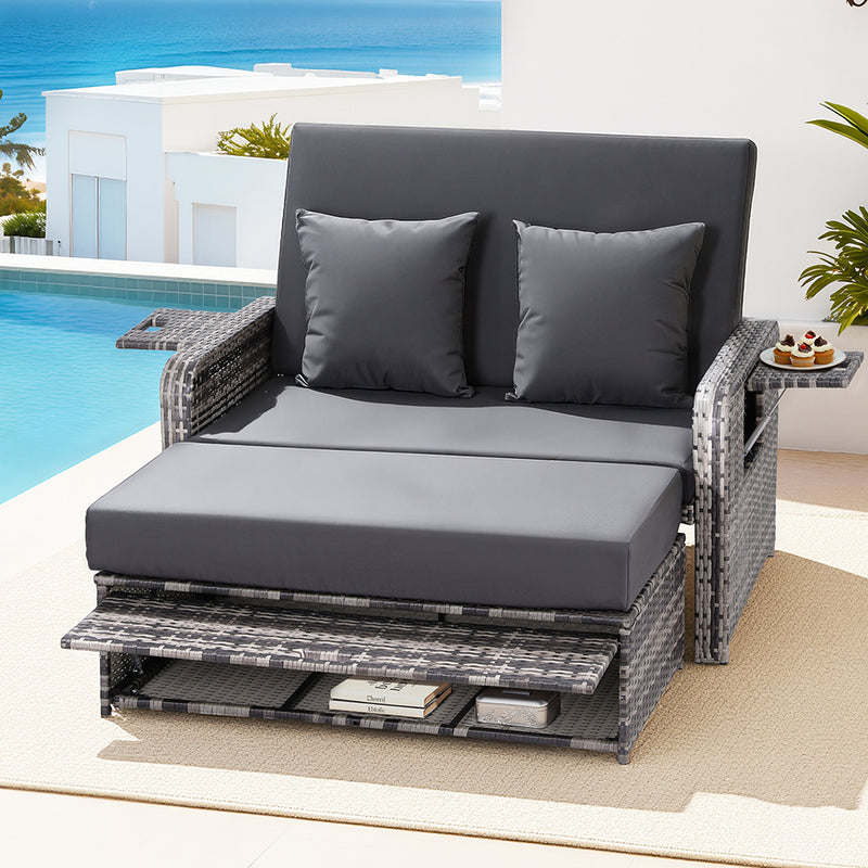 Gardeon Wicker Day Bed Lounger Grey Outdoor Patio Furniture