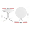 Gardeon Outdoor Side Table 80cm Folding Steel Round Bistro Desk Cafe Patio Furniture White