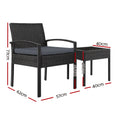 Gardeon 3PC Wicker Bistro Set Black Outdoor Patio Furniture Lounge