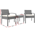 Gardeon 3PC Wicker Bistro Set Outdoor Patio Lounge Grey