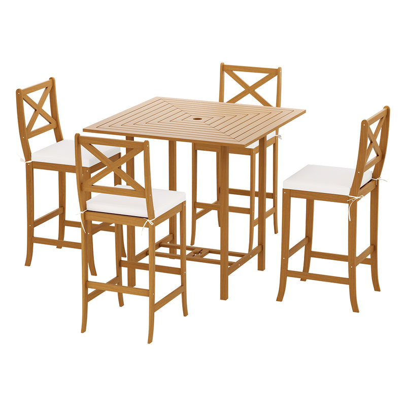 Gardeon Acacia Wood Outdoor Bar Set 5 Piece Patio Table Stools