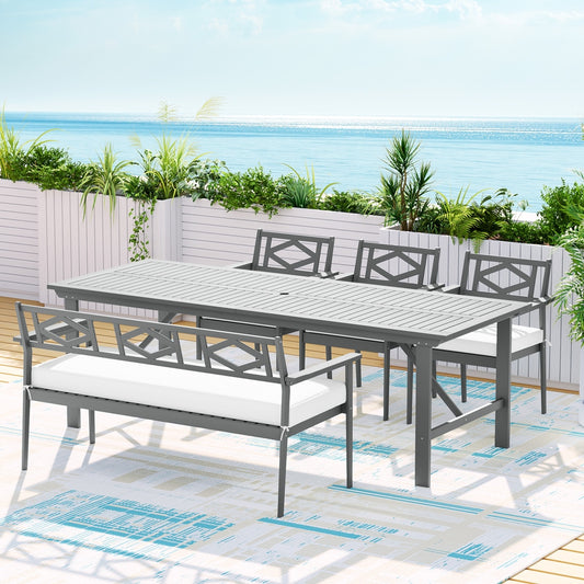 Gardeon 5 Piece Outdoor Dining Set Grey Wooden Table Chairs