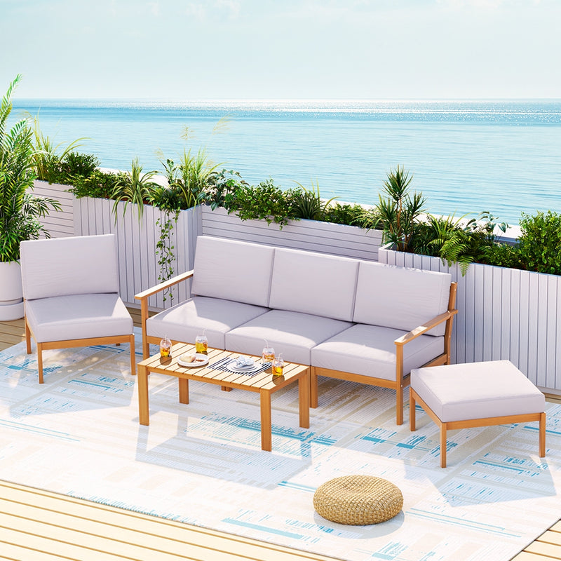 Gardeon 5 Seater Outdoor Lounge Setting Wooden 6 Piece Set