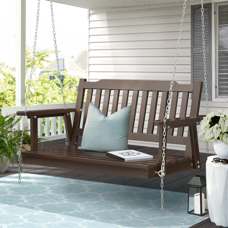 Gardeon 2 Seat Porch Swing Chair Wooden Bench Brown Outdoor
