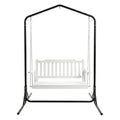 Gardeon Wooden 2-Seater Outdoor Swing Chair with Black Stand White Hanging Chair